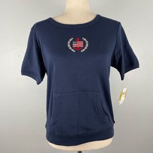 NWT Eccobay Navy Blue SS Pouch Pocket Pullover Size Small